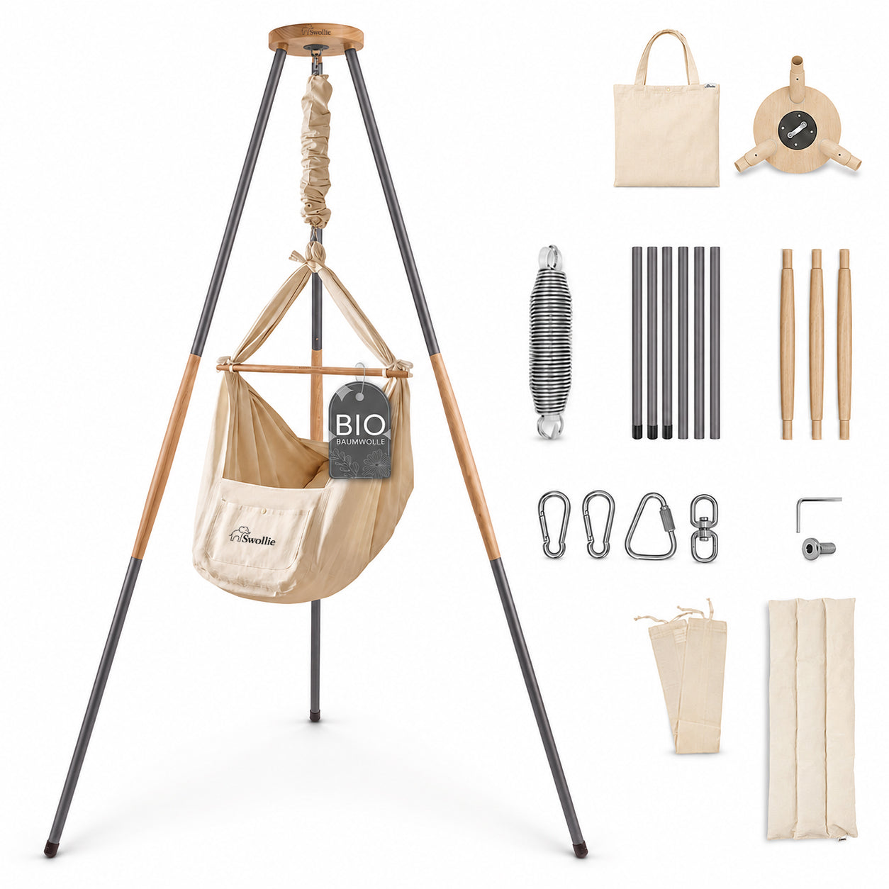 Swollie Premium Federwiege  mit Tipi-Gestell Preloved