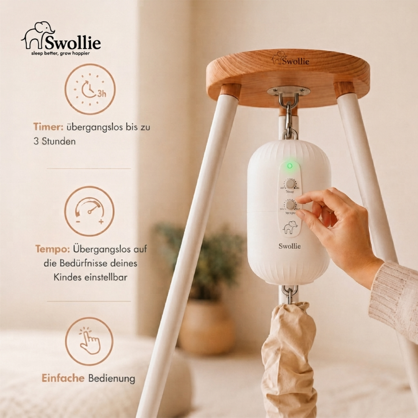 Swollie Federwiege mit Tipi-Gestell  & Motor
