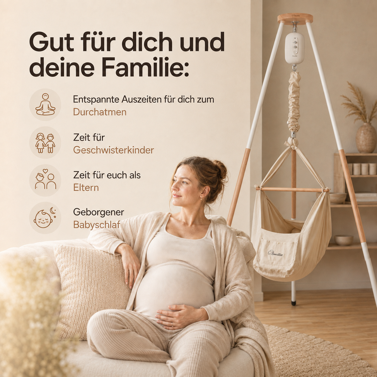 Elektrische Federwiege mit Tipi-Gestell und Motor Preloved | Swollie