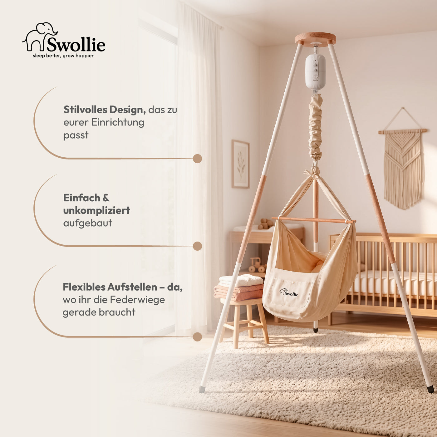 Swollie Federwiege mit Tipi-Gestell  & Motor