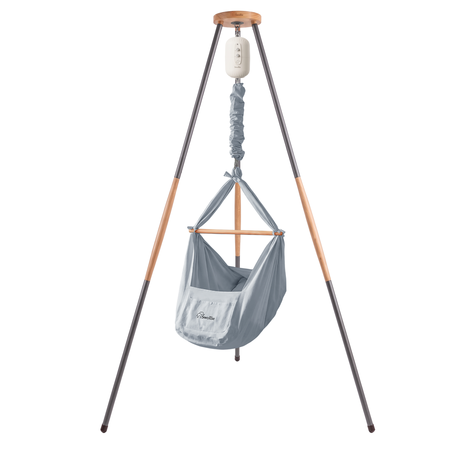 Federwiege Grau mit Motor und Gestell – Cloud Dancer (Beige) Pantone 2026 Swollie